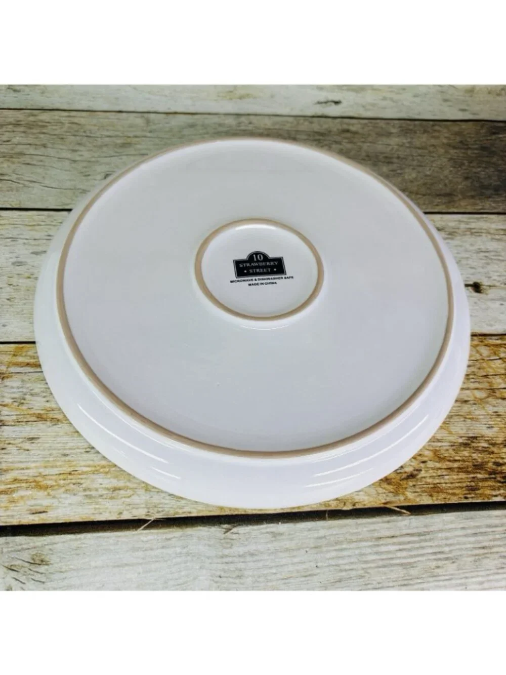 Ten Strawberry Street GALAXY White Embossed Rings Coupe Dinner Plates Set of 4